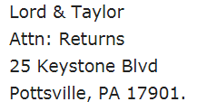 Lord and Taylor Return Address