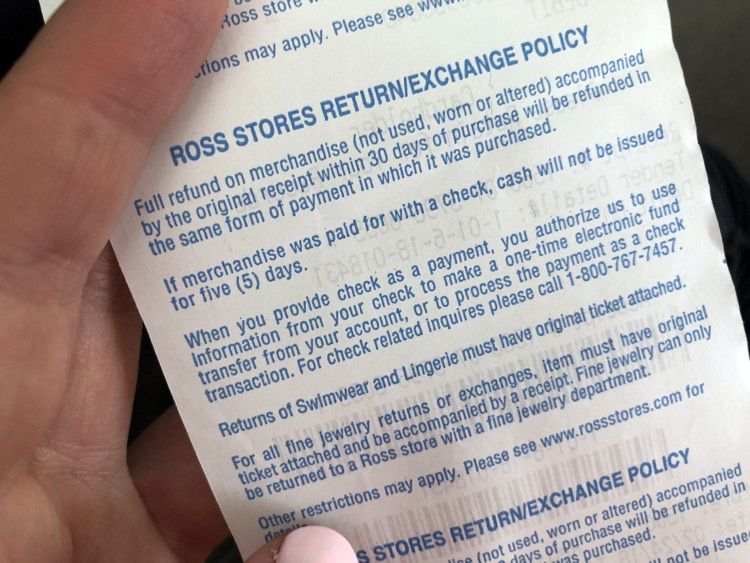 ross return policy without reciept