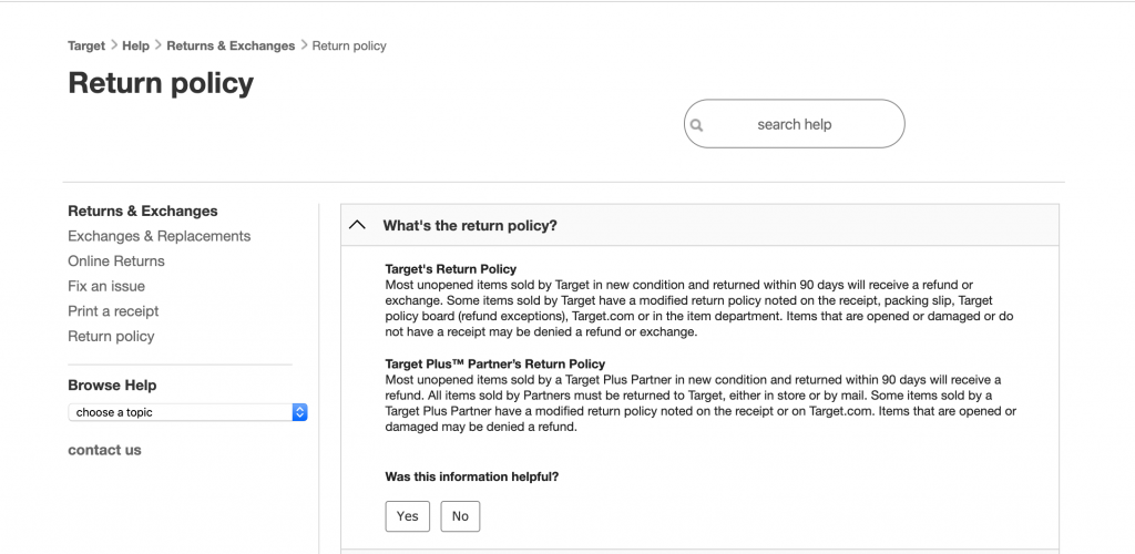 Target Return Policy Guidelines